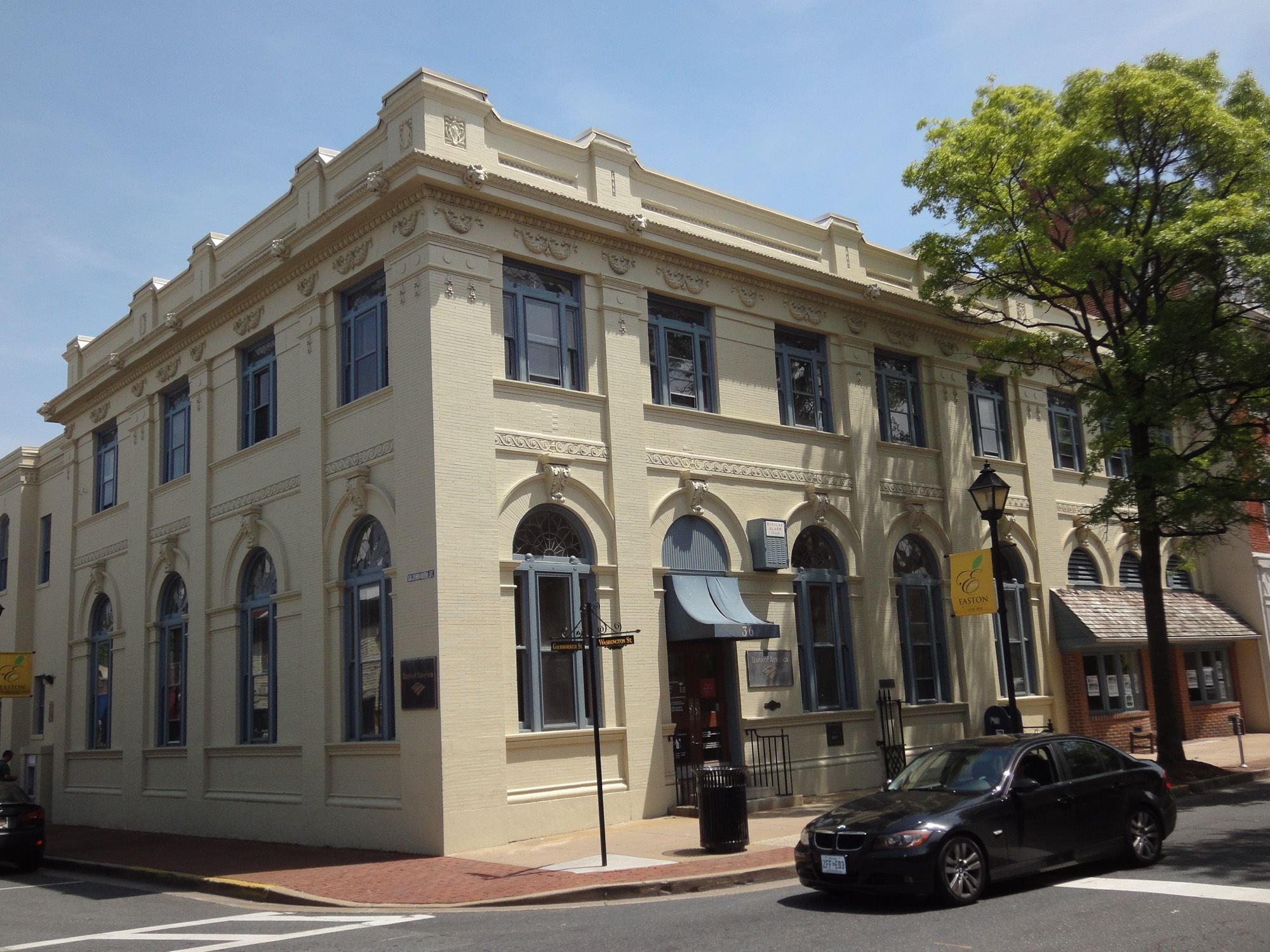 A commercial building on a street corner in downtown Easton, Maryland