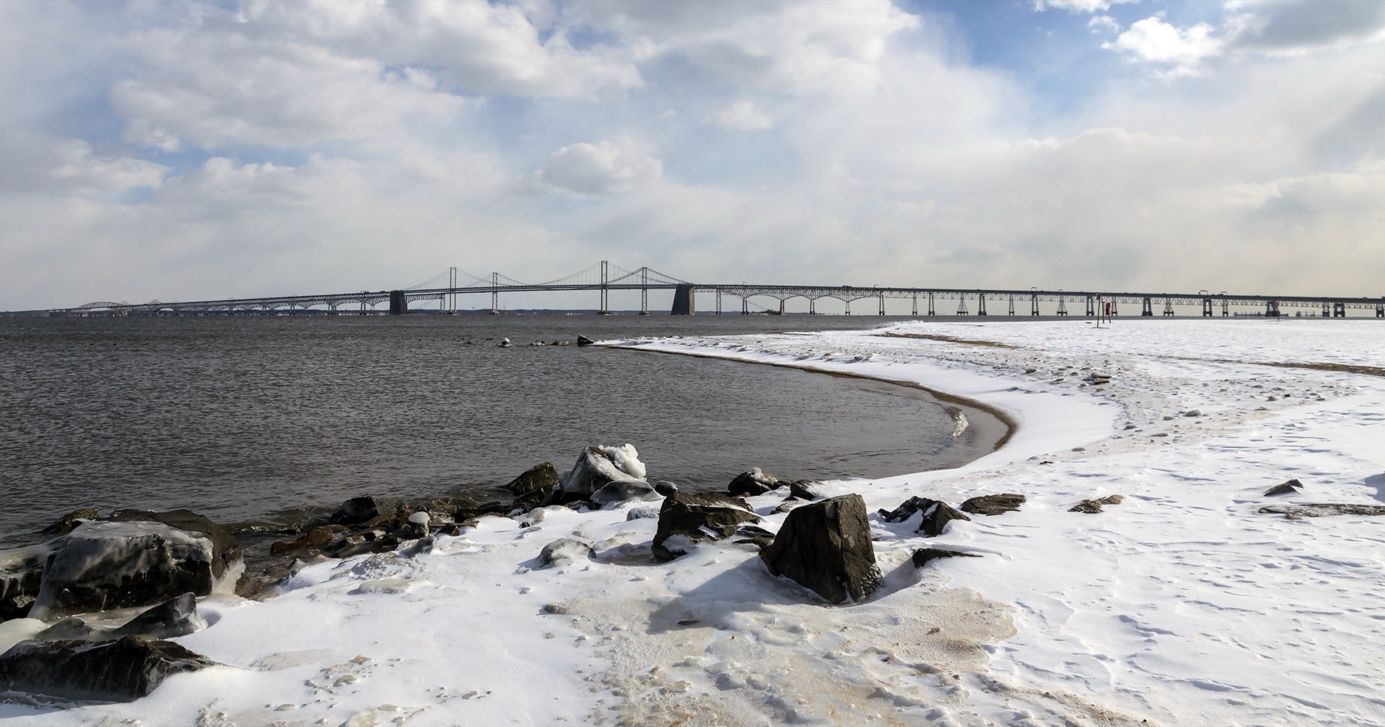 The Chesapeake Bay Bridge from Sandy Point State Park on a cold February day