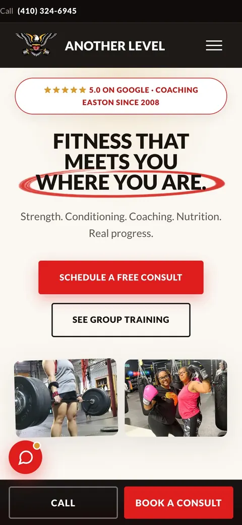 Another Level Fitness on a phone