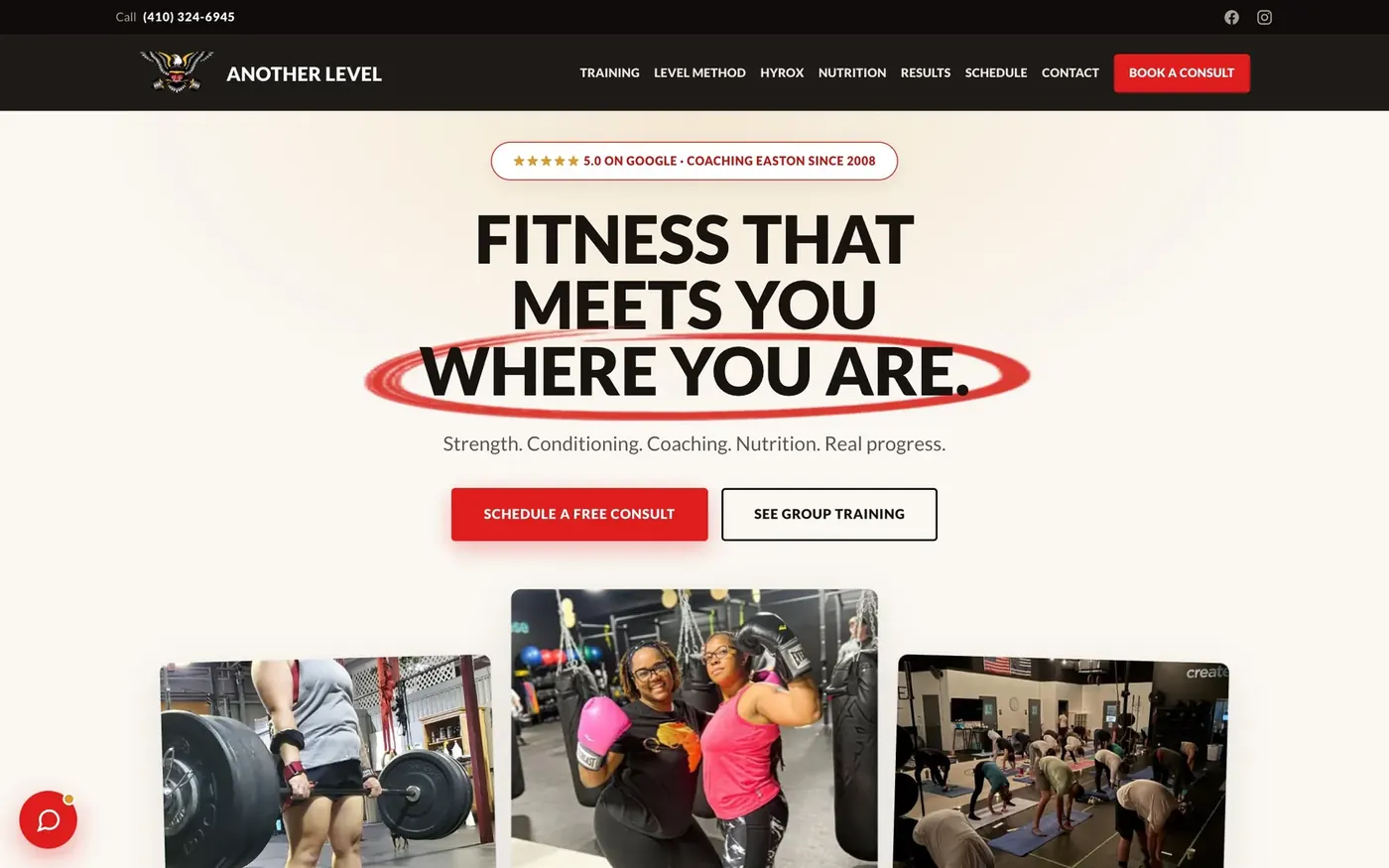 Another Level Fitness, group training in Easton, MD: the home page