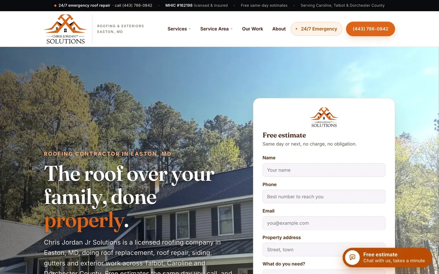 Chris Jordan Jr Solutions, roofing contractor in Easton, MD: the home page