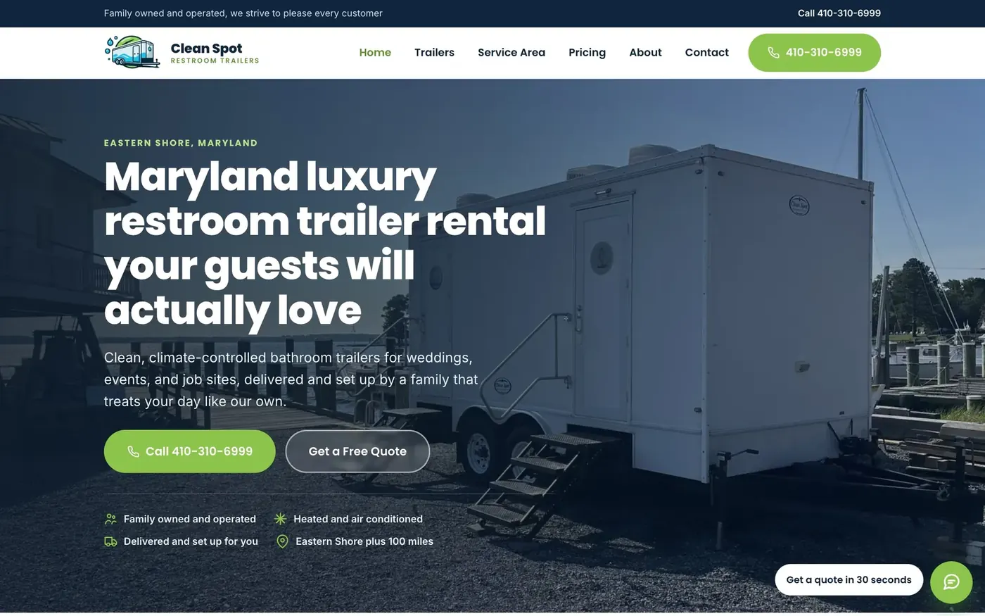 Clean Spot Rentals, restroom trailer rental in Easton, MD: the home page