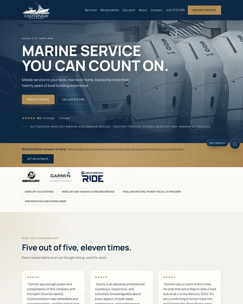 Eastern Bay Boat Works, marine service in Ocean City, MD: the home page