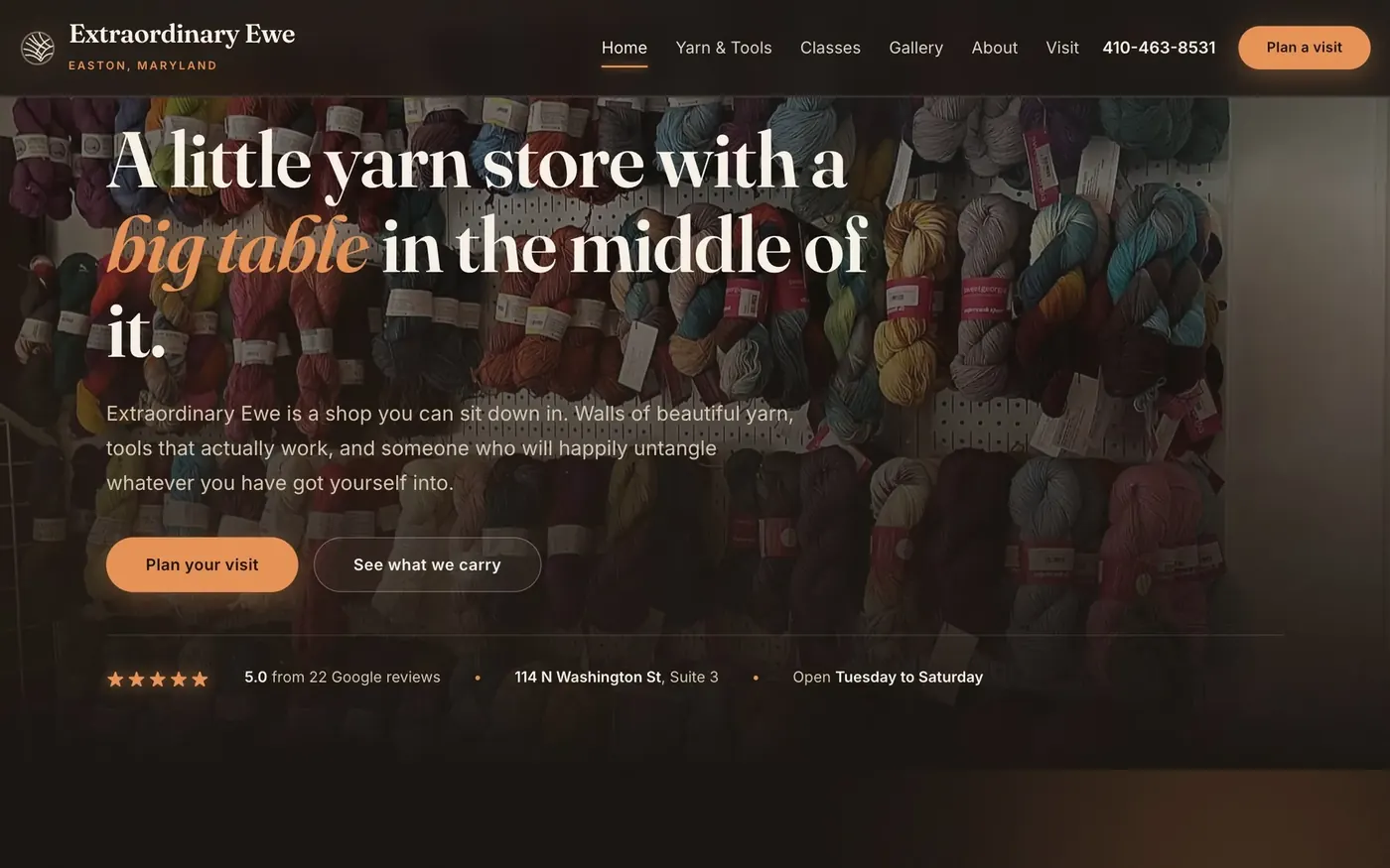 Extraordinary Ewe, yarn store in Easton, MD: the home page