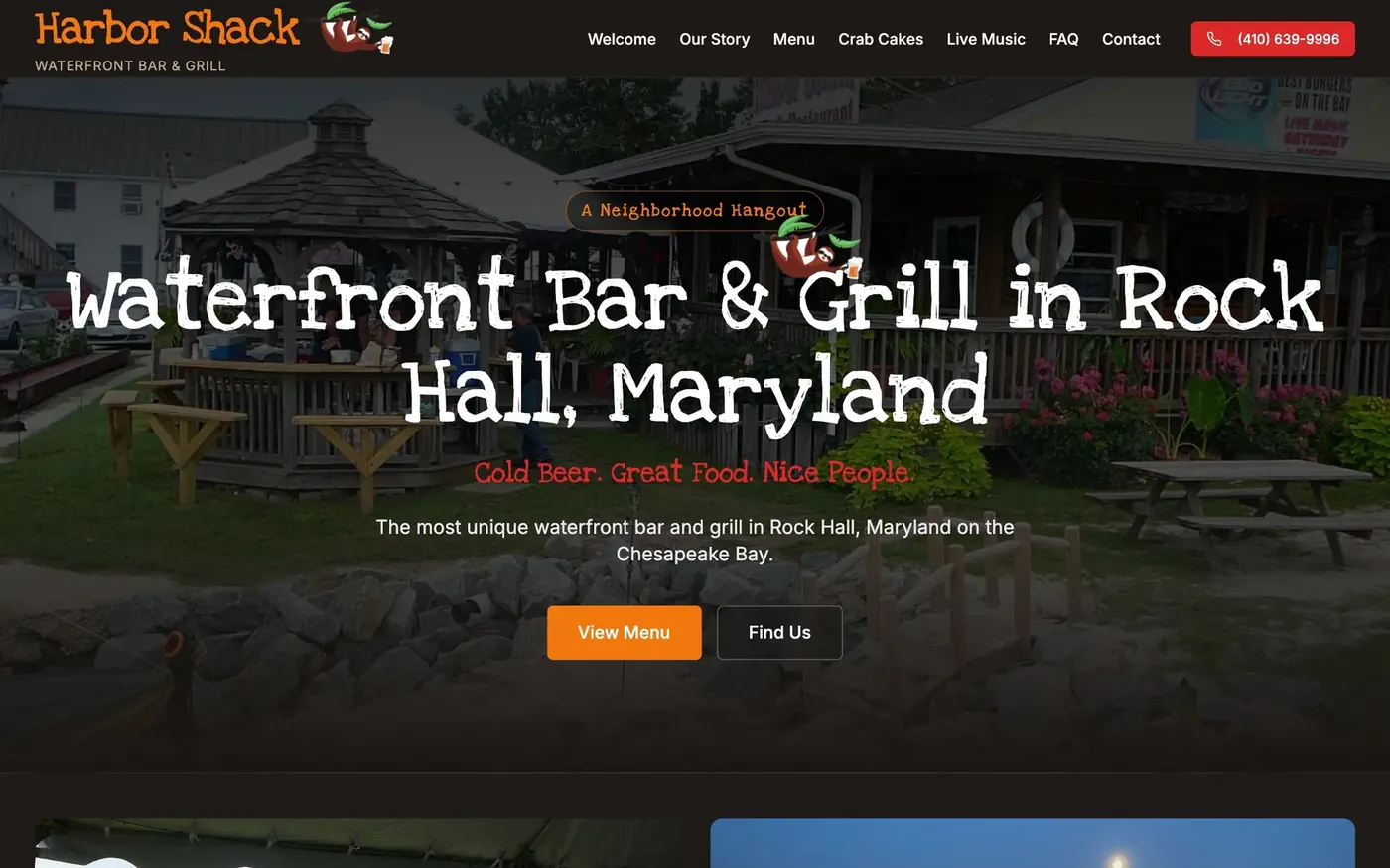 Harbor Shack, waterfront restaurant in Rock Hall, MD: the home page