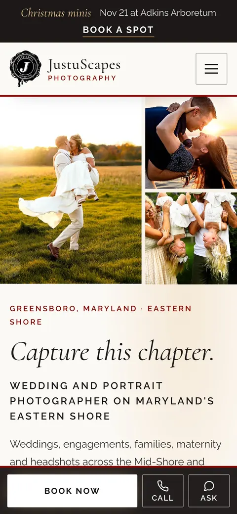 JustuScapes Photography on a phone