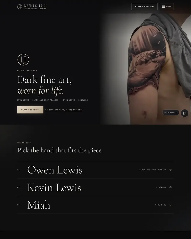 Lewis Ink, tattoo shop in Elkton, MD: the home page