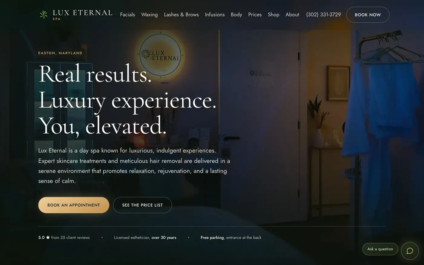 Lux Eternal Spa, day spa in Easton, MD: the home page