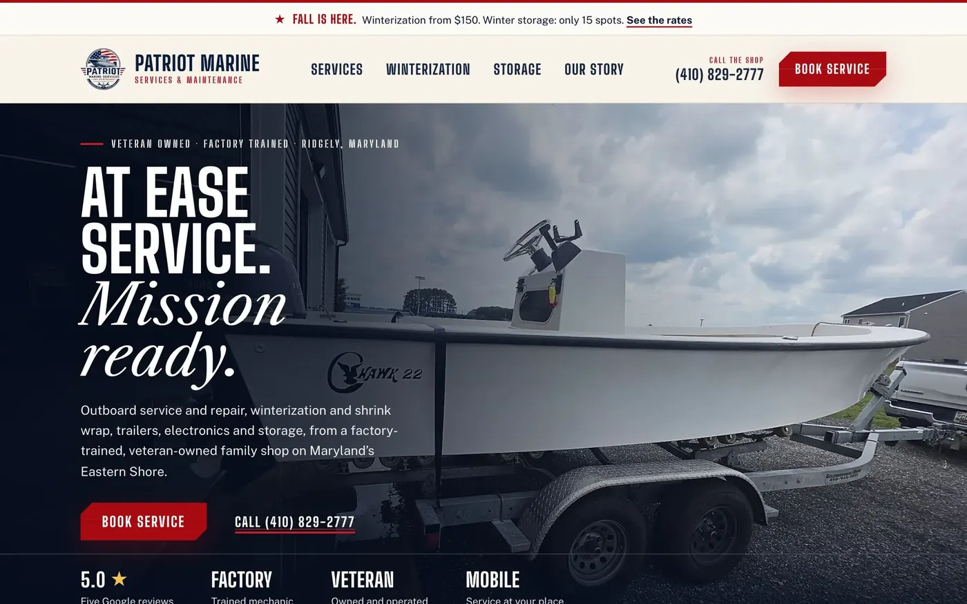 Patriot Marine, boat repair in Ridgely, MD: the home page