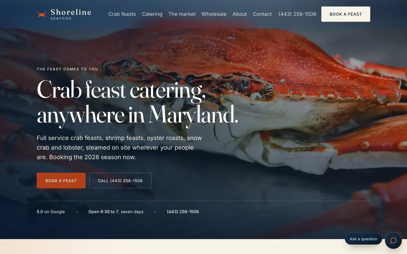 Shoreline Seafood, crab feast catering in Queenstown, MD: the home page