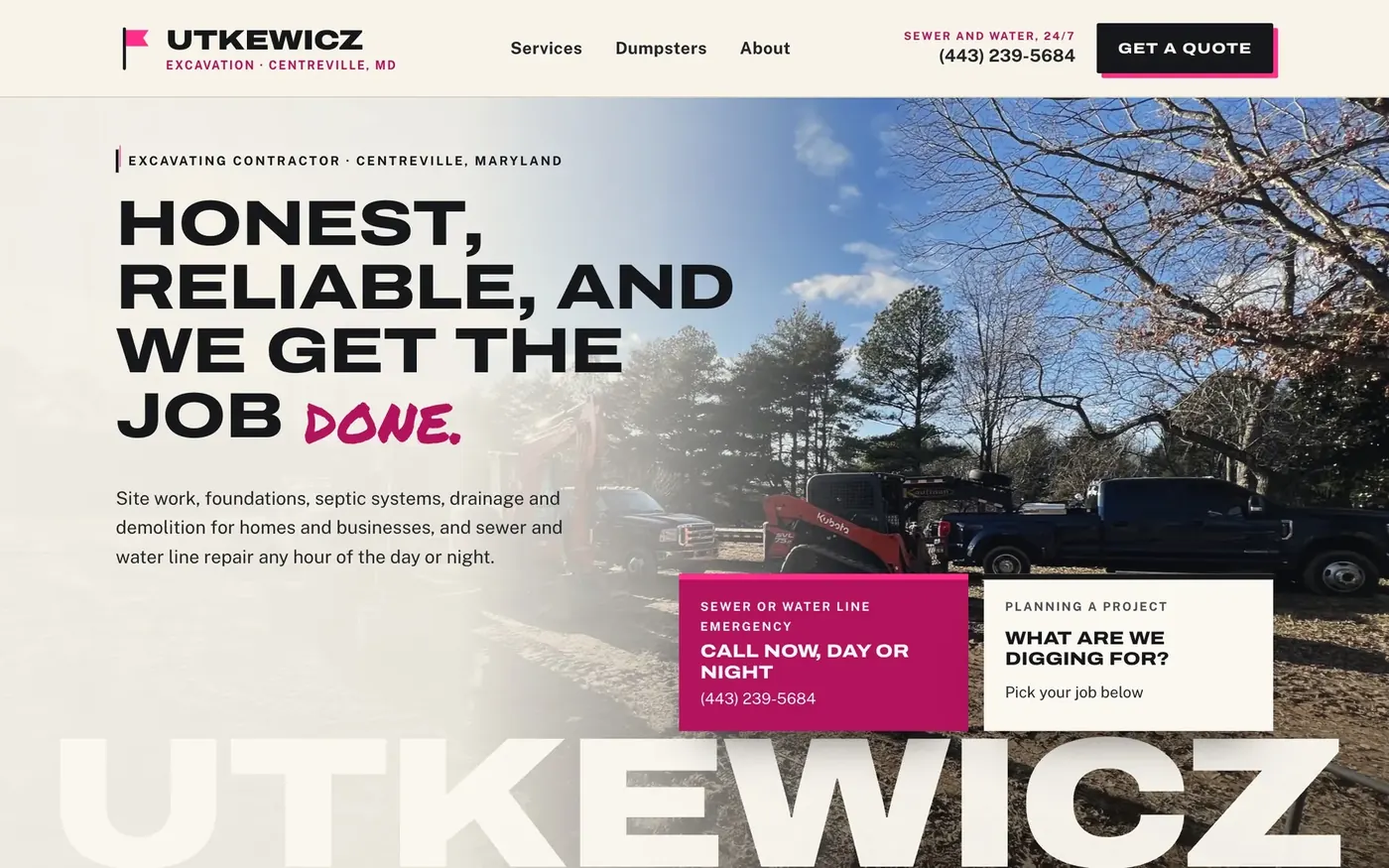 Utkewicz Excavation, excavating contractor in Centreville, MD: the home page