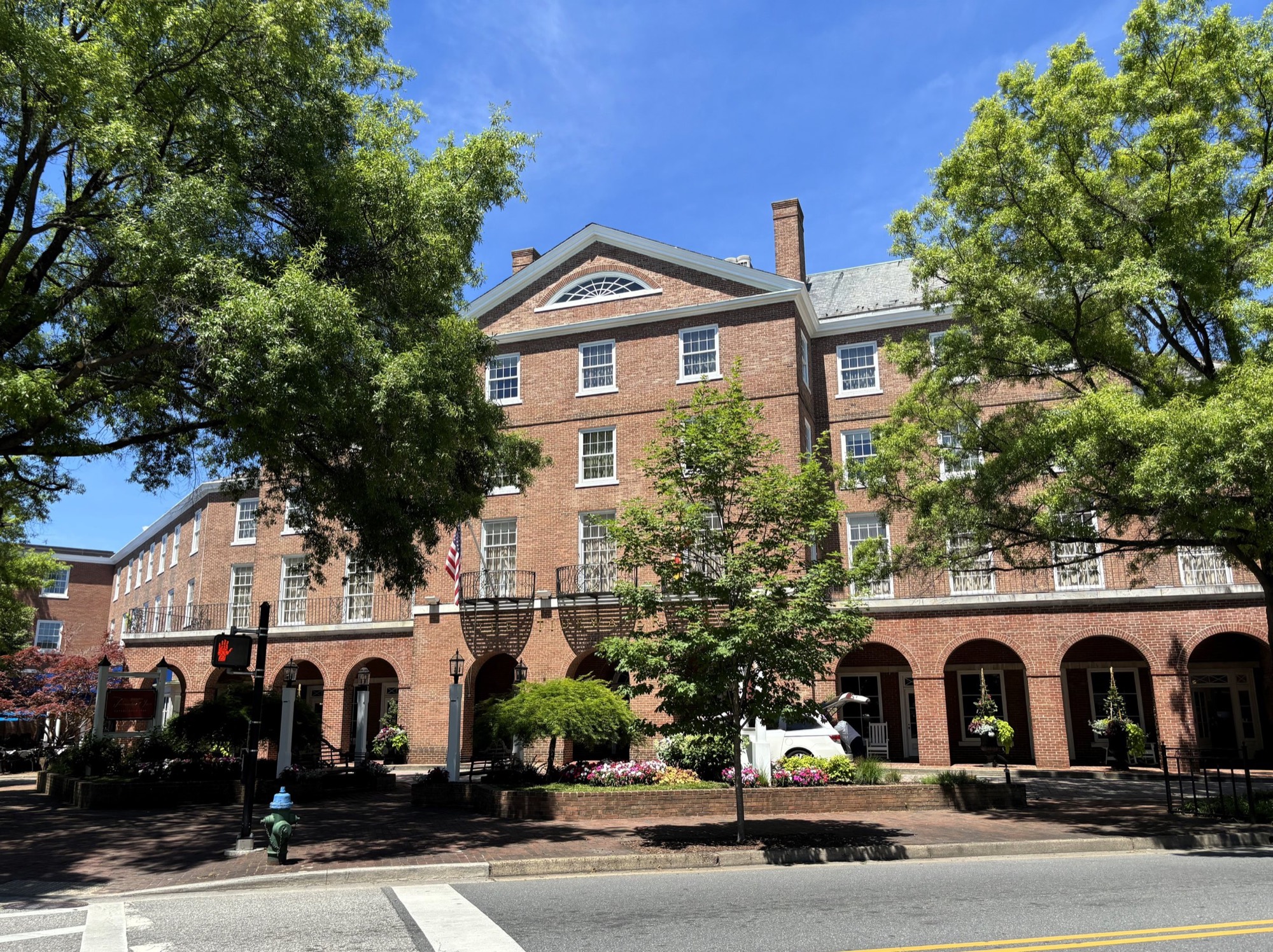 The Tidewater Inn on Dover Street in Easton, Maryland, under the trees