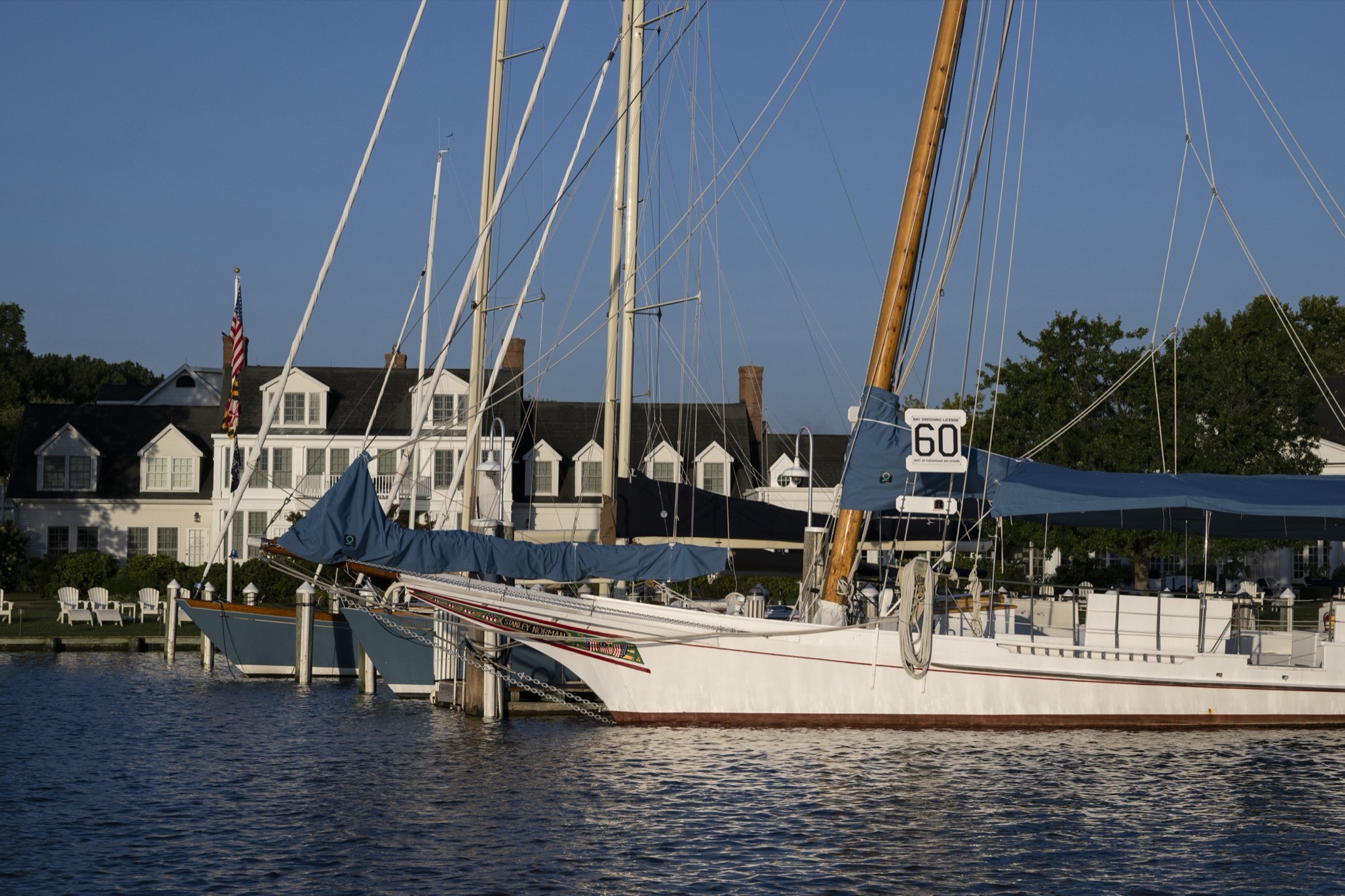 The skipjack Stanley Norman moored at the Inn at Perry Cabin on the Miles River, St. Michaels