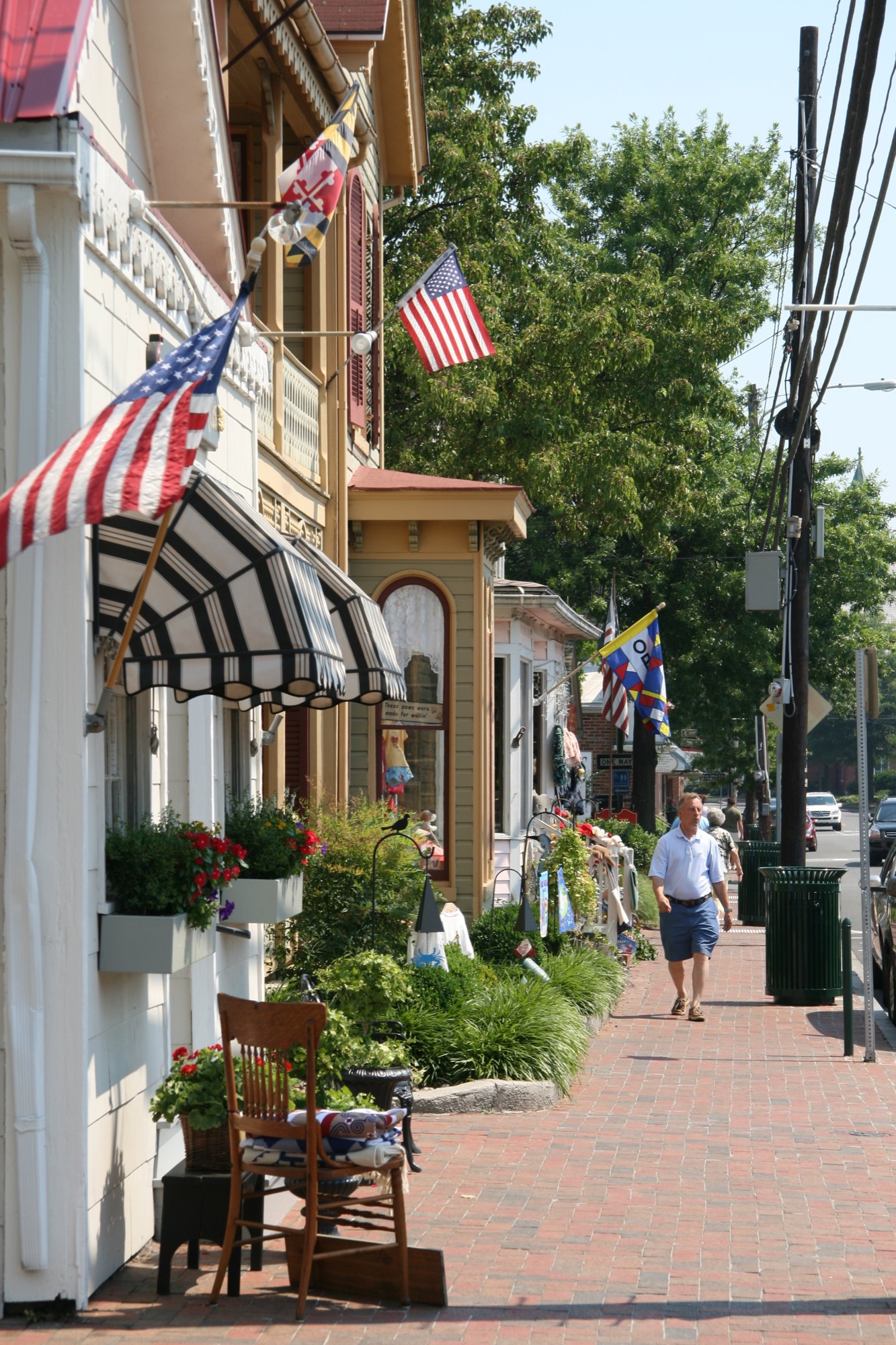 Shopfronts with awnings on Talbot Street in St. Michaels, Maryland