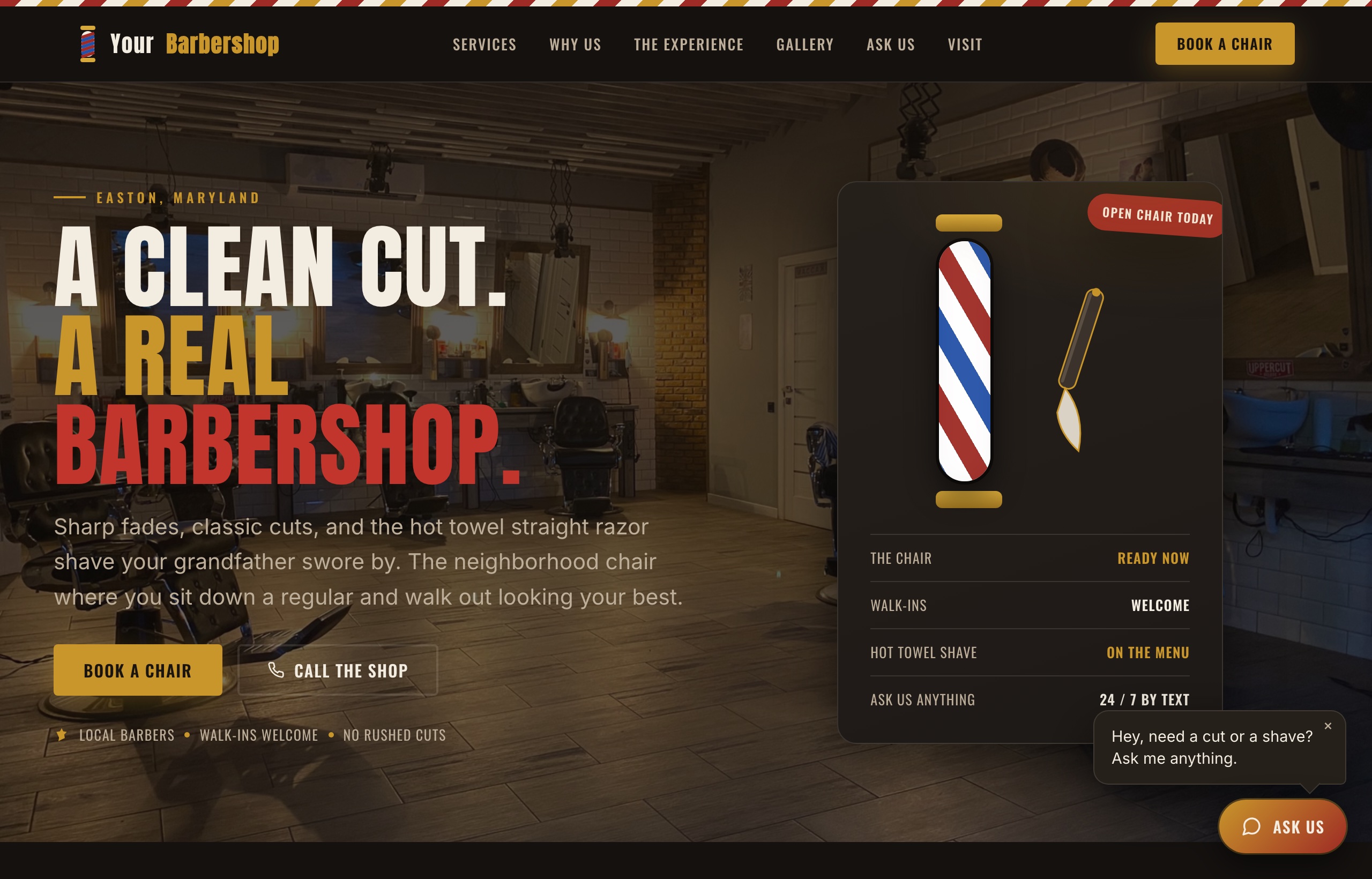 A modern barbershop website we build.