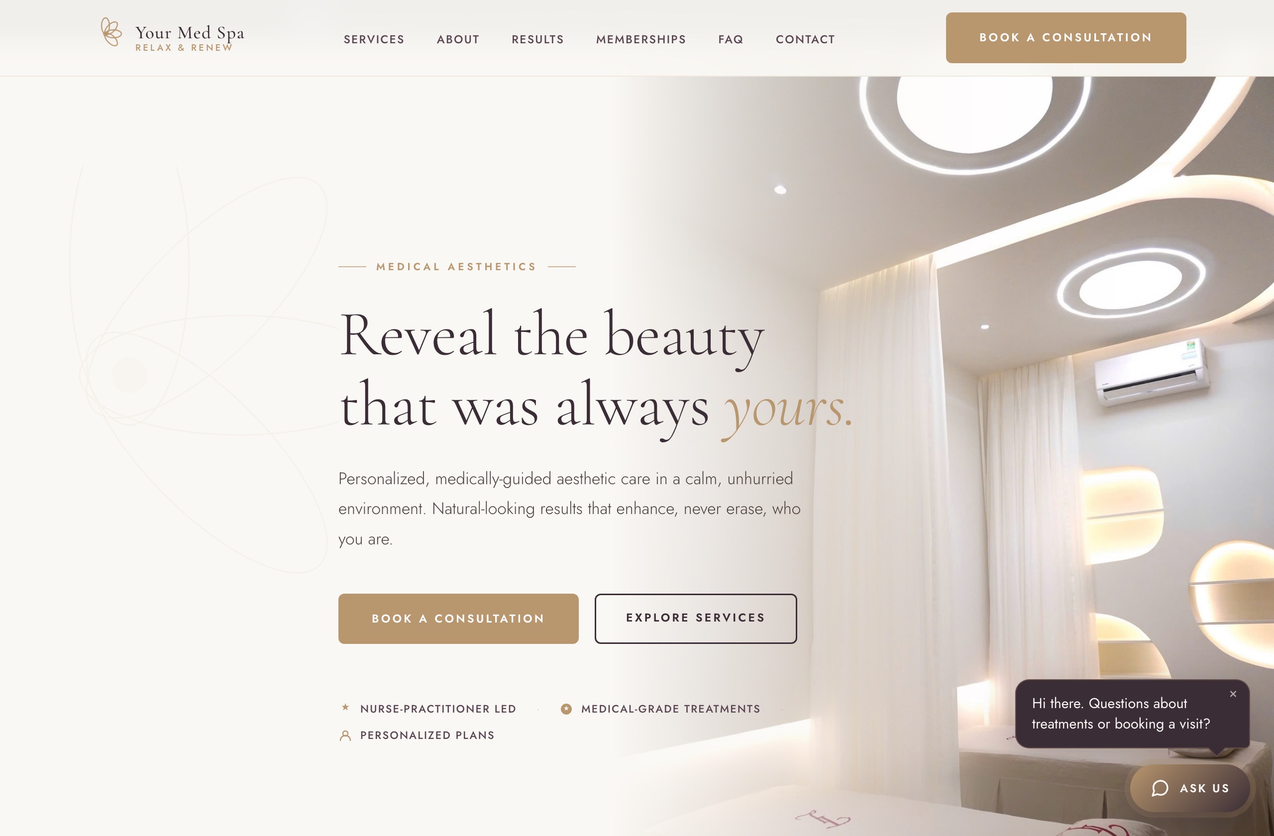 A modern med spa website we build.
