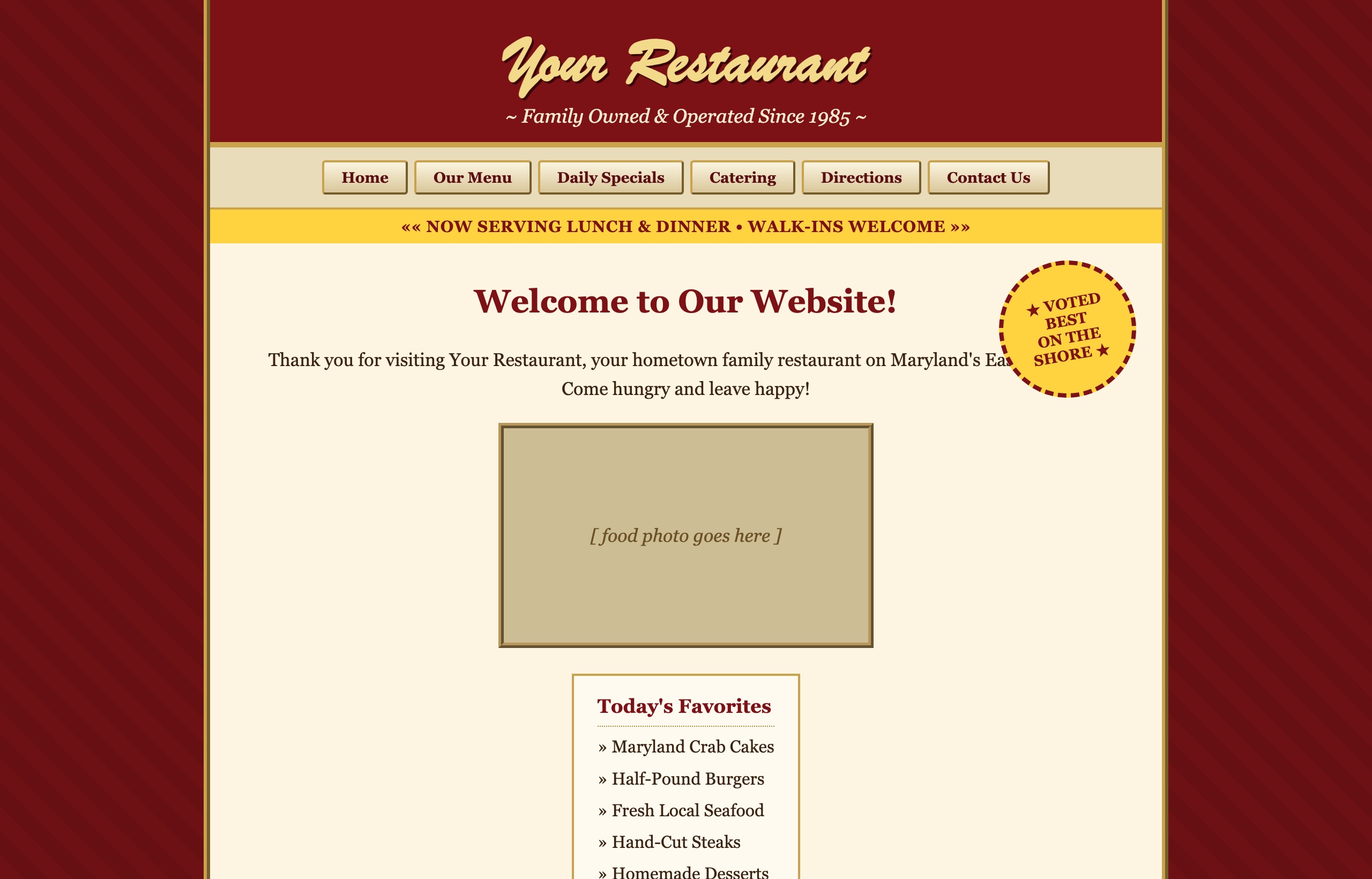 A dated restaurant website, before redesign.